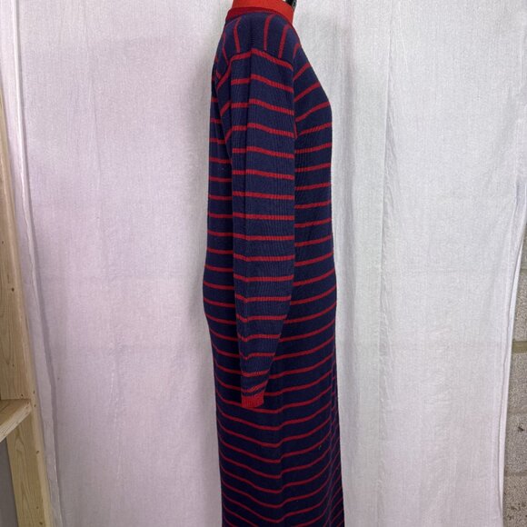 VTG Gloria Sachs Women Sweater Dress Sz Medium Merino Wool Blue Red Striped F138 - Picture 5 of 10